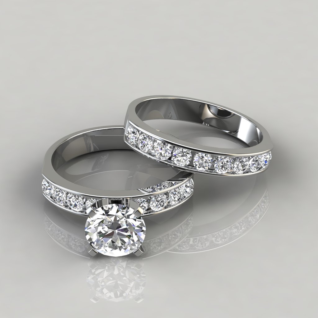 Round Cut Moissanite Engagement Ring and Wedding Band Set | Forever Moissanite