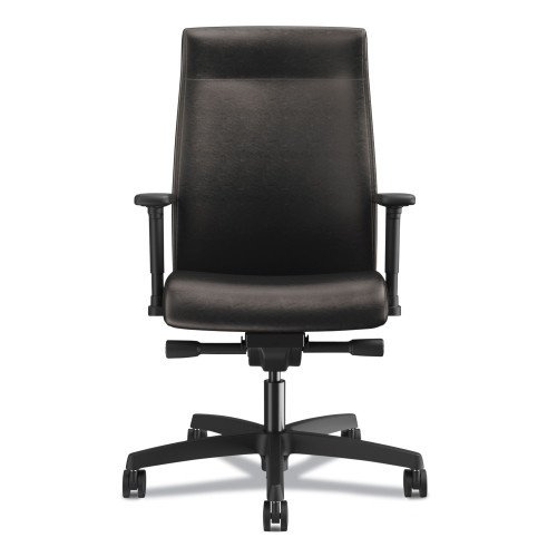 HON Ignition 2.0 Upholstered Mid-Back Task Chair With Lumbar, Supports 300 lb, 17" to 22" Seat, Black Vinyl Seat/Back, Black Base (HONI2UL2AU10TK)