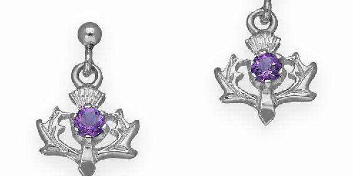 Silver or Gold Thistle Earrings with Amethyst, Citrine, or Smoky Quartz – A Symbol of Scottish Elegance